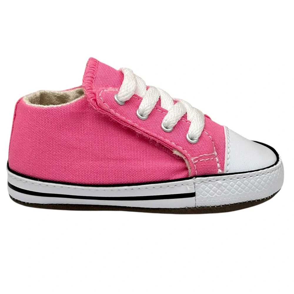 Converse Newborn Baby Girls Crib Sneakers Size 4 Pink-White Canvas Shoes Slip-on